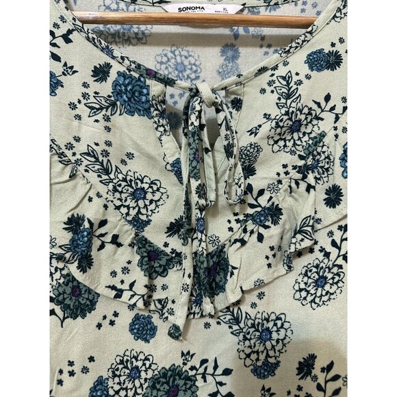 Sonoma Womans Floral Ruffle Top Size XL Bloomcore Peasant Boho Resort Beachy - Picture 10 of 12
